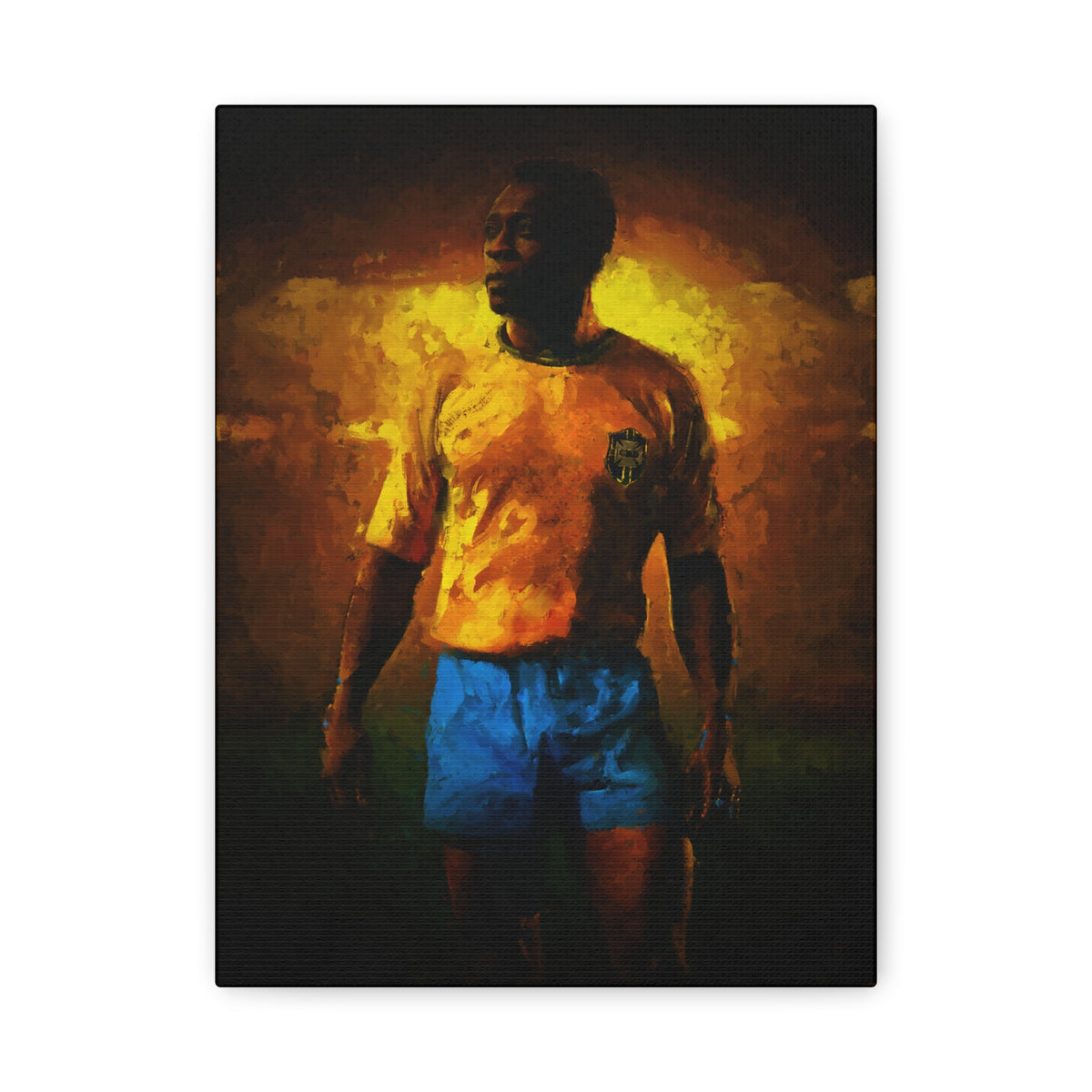 Pele's Brilliance: Impressionist Portrait Painting, Stretched Canvas Football Fine Art Print Poster, Ready to Hang Soccer Wall Art, Fan Gift