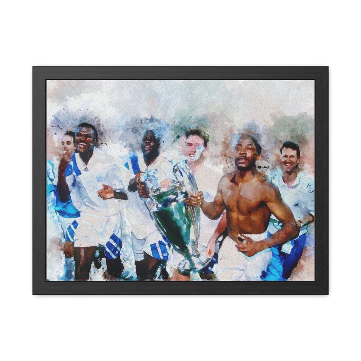 Champions League Winners 1993 Marseille Watercolour Painting, Ready to Hang Framed Art Print Poster, Marseille Fan Gift