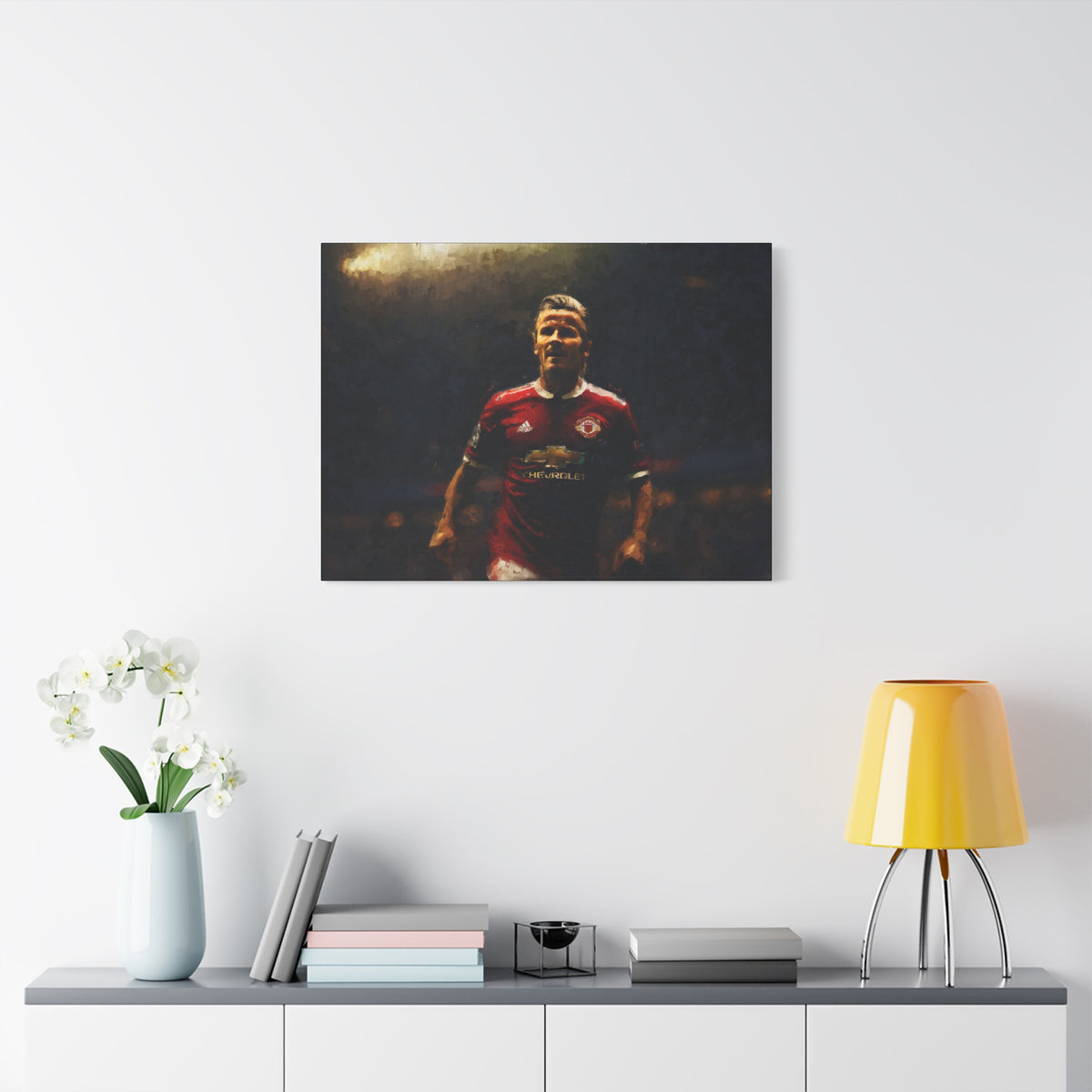 Beckham Brilliance Impressionist Portrait, Stretched Canvas Football Fine Art Print Poster, Ready to Hang Football Wall Art, Soccer Fan Gift