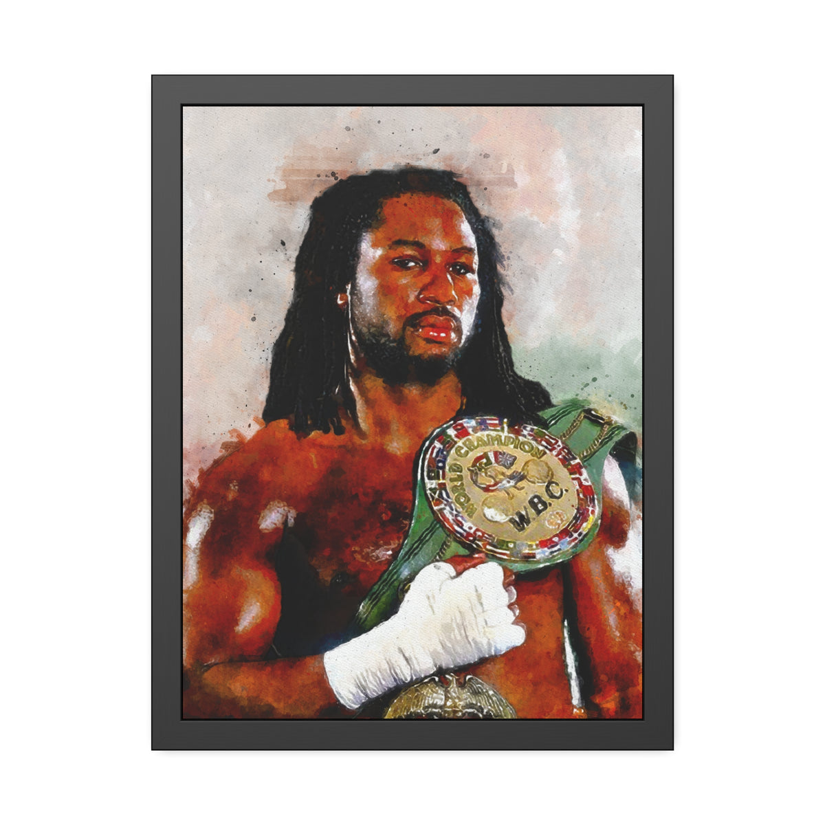 Lennox Lewis: Champion's Portrait - Framed Watercolour Fine Art Boxing Print Poster, Ready to Hang, Wall Art Boxing Gift