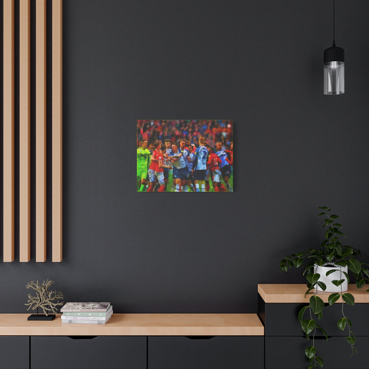 Blackpool vs. PNE Derby Ready to Hang Framed Impressionist Fine Art Painting Print Poster, Football Wall Art, Soccer Fan Gift