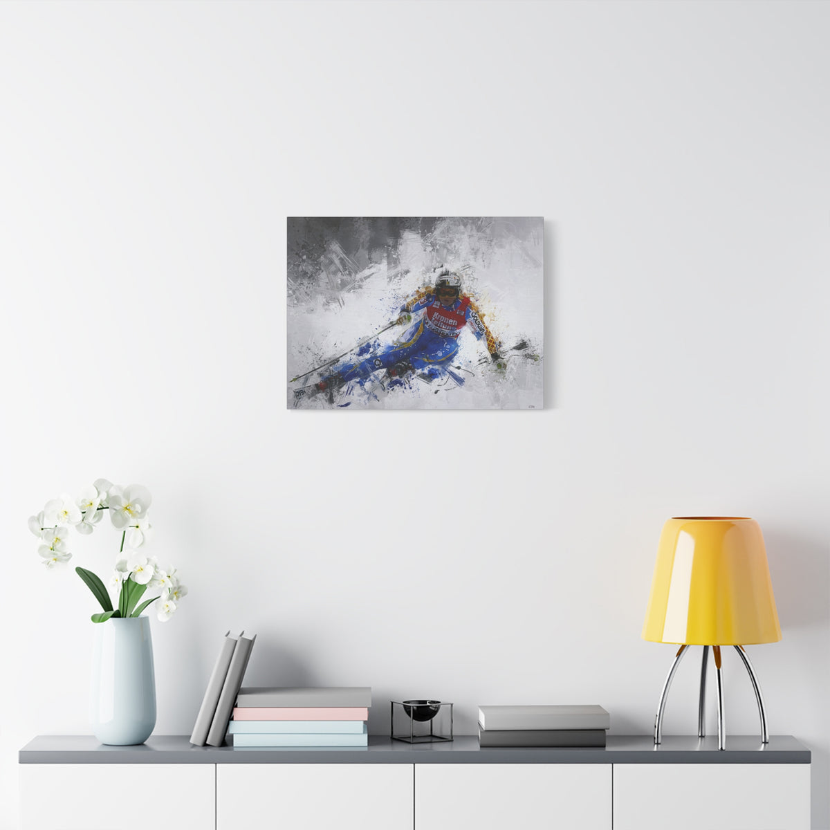 Anja Pärson's Alpine Symphony Skiing Painting Print on Stretched Canvas Skiing Fine Art Print Poster- Ready to Hang Wall Art, Skier Gift