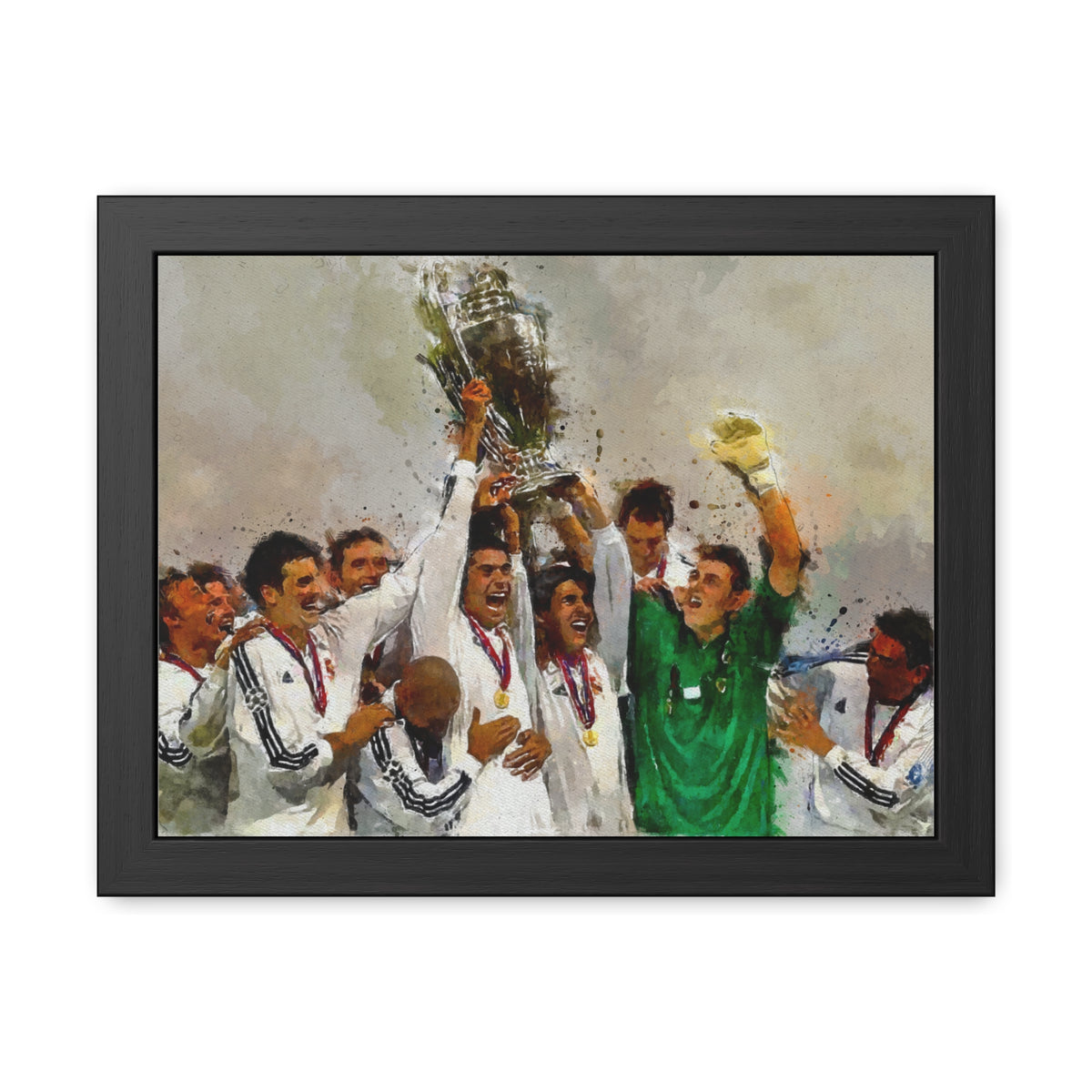 Champions League Winners 2002 Real Madrid Watercolour Painting, Ready to Hang Framed Art Print Poster, Real Madrid Fan Gift