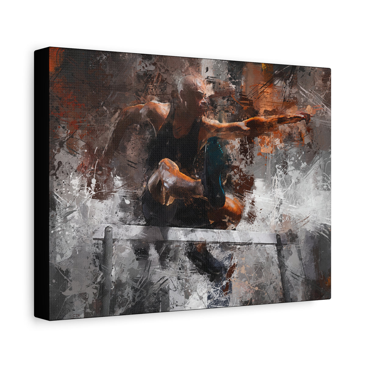 Athletic Hurdler Expressionist Canvas Print - Fine Art Athletics Décor with Expressive Brush Strokes and Splashes of Paint. Stretched Canvas Athletics Fine Art Print Poster - Ready to Hang Wall Art, Hurdling Fan Gift
