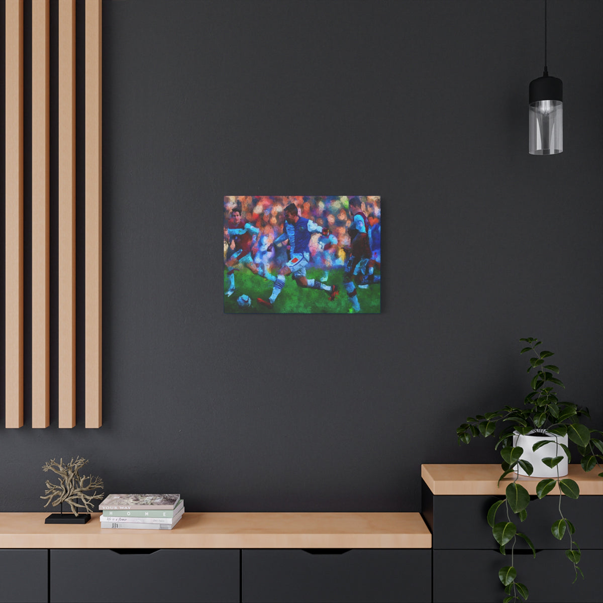 Burnley vs. Blackburn Rovers Derby Ready to Hang Framed Impessionist Fine Art Painting Print Poster, Football Wall Art, Soccer Fan Gift