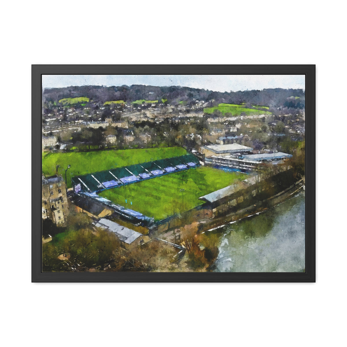 Bath Rugby Bliss: The Recreation Ground Painting- Ready to Hang Framed Fine Art Rugby Print Poster, Stadium Ground Wall Art, Rugby Fan Gift