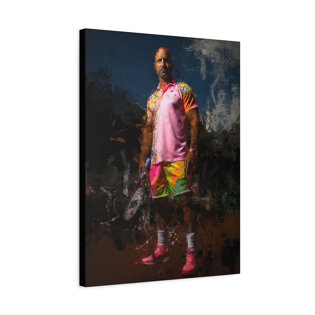 Andre Agassi Tennis Legend: Expressionist Modern Art Painting on Canvas - Stretched Canvas Tennis Fine Art Print Poster- Ready to Hang Wall Art, Tennis Fan Gift
