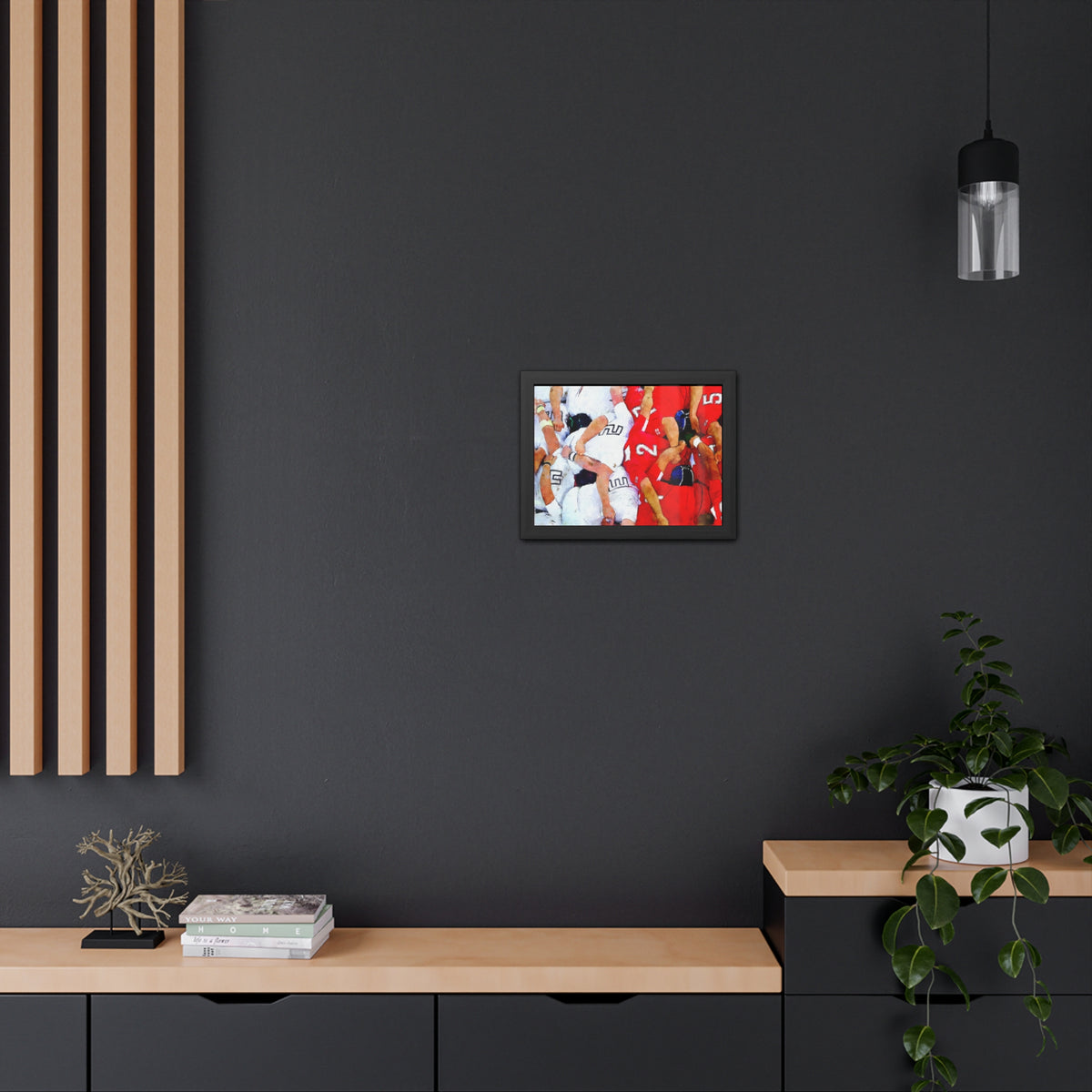 Dynamic Rugby Scrum, Ready to Hang Framed Watercolour Fine Art Print Poster, Elevate Your Space with Rugger Wall Art, Perfect Rugby Fan Gift