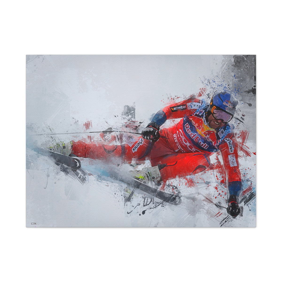 Captivating Aksel Lund Svindal Skiing Painting Print - Stretched Canvas Skiing Fine Art Print Poster- Ready to Hang Wall Art, Skier Gift