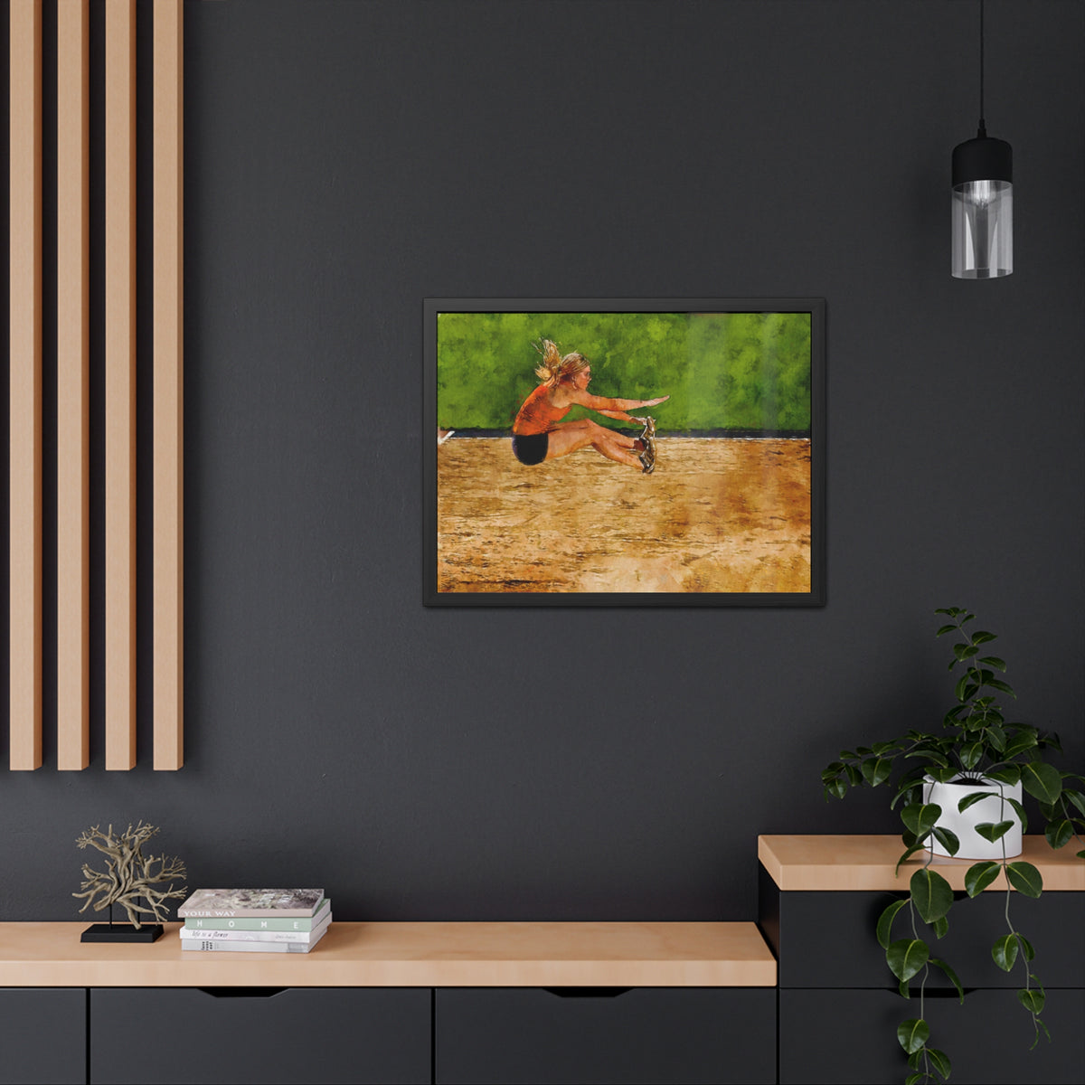 Captivating Long Jumper in Action - Modern Expressionist Art, Ready to Hang Framed Watercolour Fine Art Painting Print Poster, Athletics Wall Art, Athletics Fan Gift