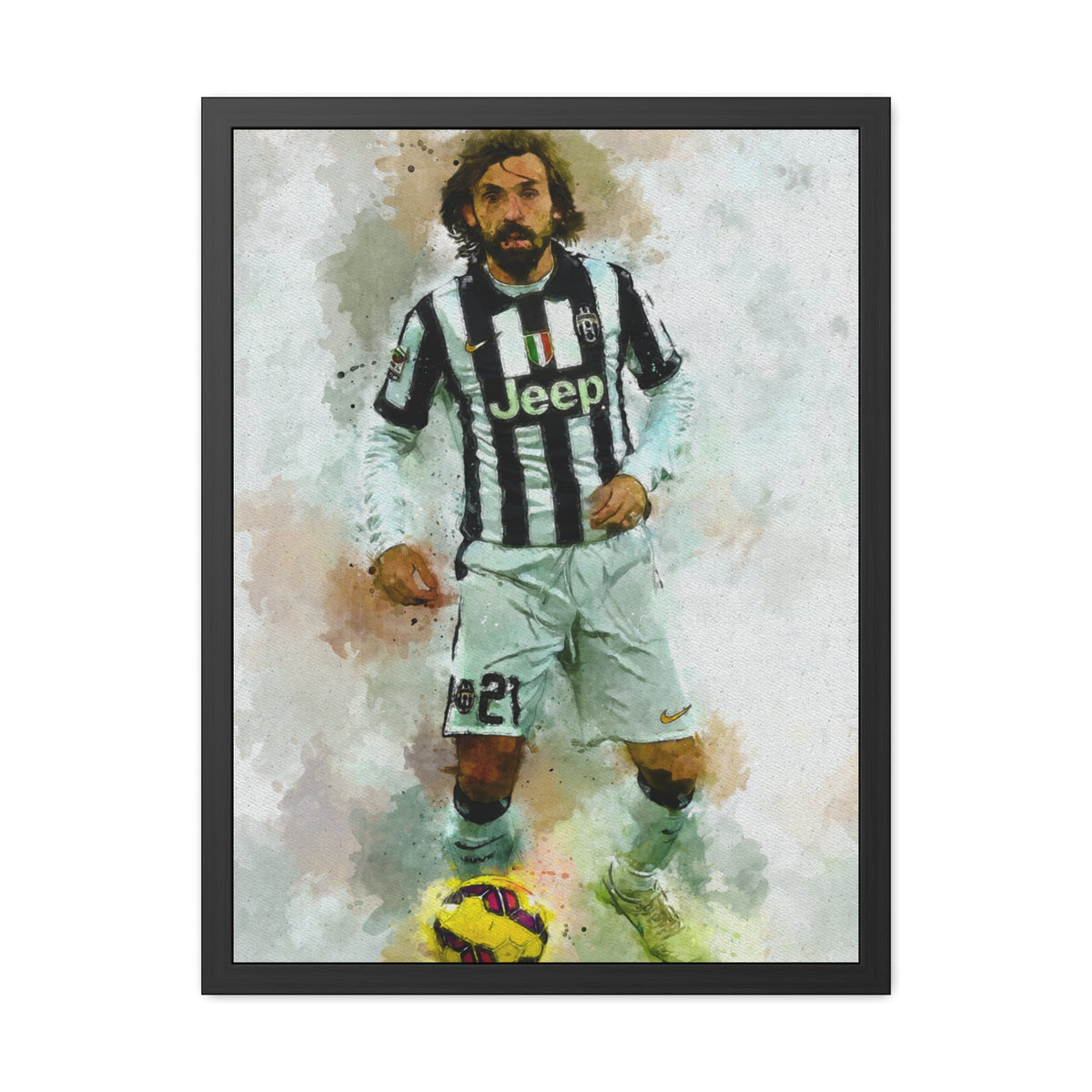 Andrea Pirlo Expressionist Portrait - Soccer Maestro Art! Ready to Hang Framed Watercolour Fine Art Painting Print Poster, Football Wall Art, Soccer Fan Gift