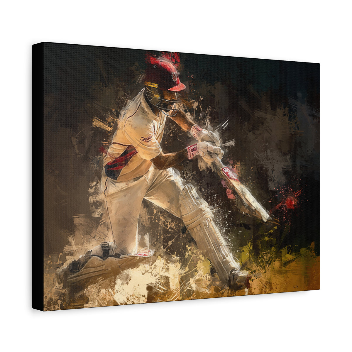 Impressionist Cricket Brilliance: Batsman's Dynamic Impact - Art Print Poster on Canvas - Ready to Hang