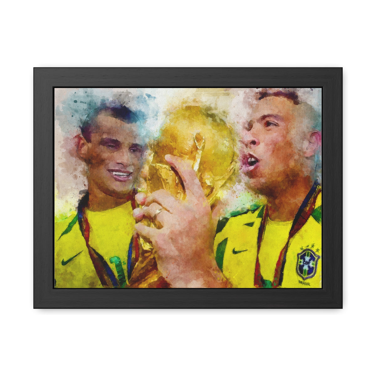 World Cup Winners 2002 Brazil Watercolor Painting, Ready to Hang Framed Art Print Poster, Brazil Fan Gift