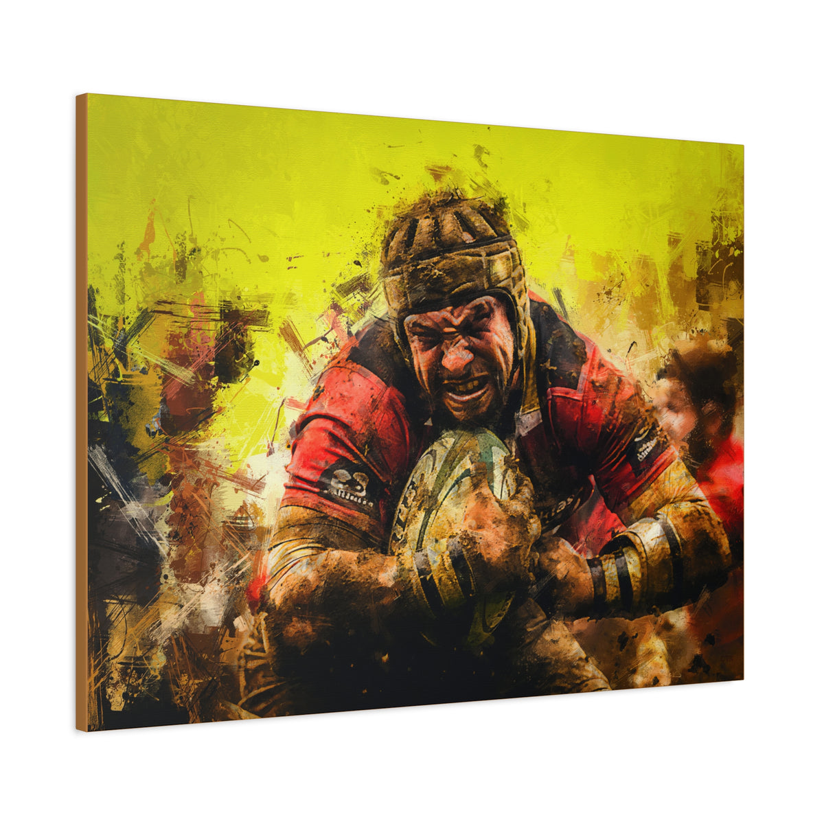Mud-Splattered Rugby Warrior Expressionist Painting Print - Stretched Canvas Fine Art Poster, Ready to Hang Wall Art, Rugby Fan Gift