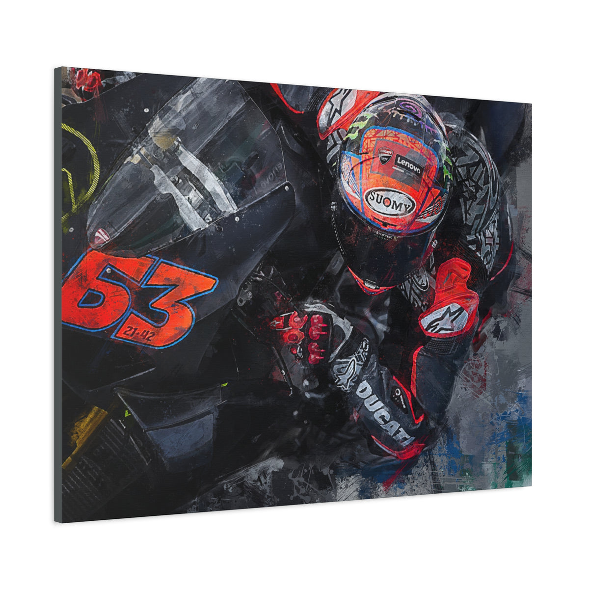 Ducati Cornering: Stretched Canvas Fine Art MotoGP Print - Ready to Hang, Wall Art MotoGP Gift