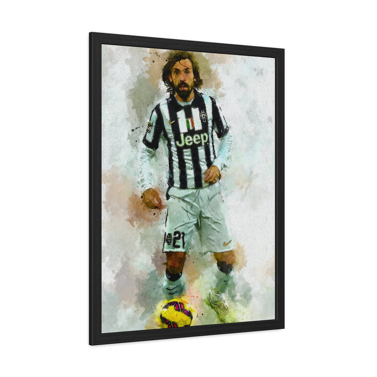 Andrea Pirlo Expressionist Portrait - Soccer Maestro Art! Ready to Hang Framed Watercolour Fine Art Painting Print Poster, Football Wall Art, Soccer Fan Gift