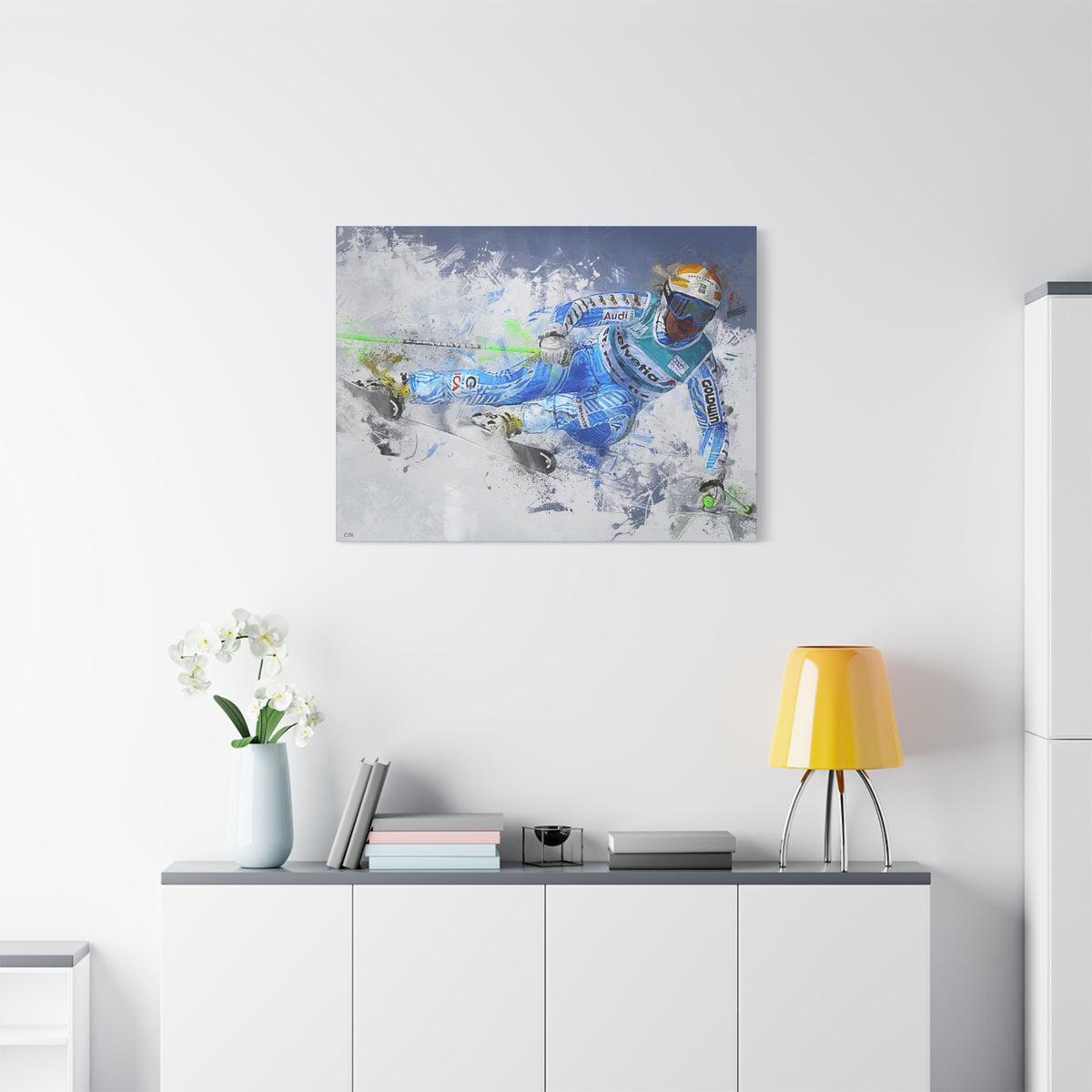 Anja Pärson's Alpine Elegance Skiing Painting Print on Stretched Canvas Skiing Fine Art Print Poster- Ready to Hang Wall Art, Skier Gift