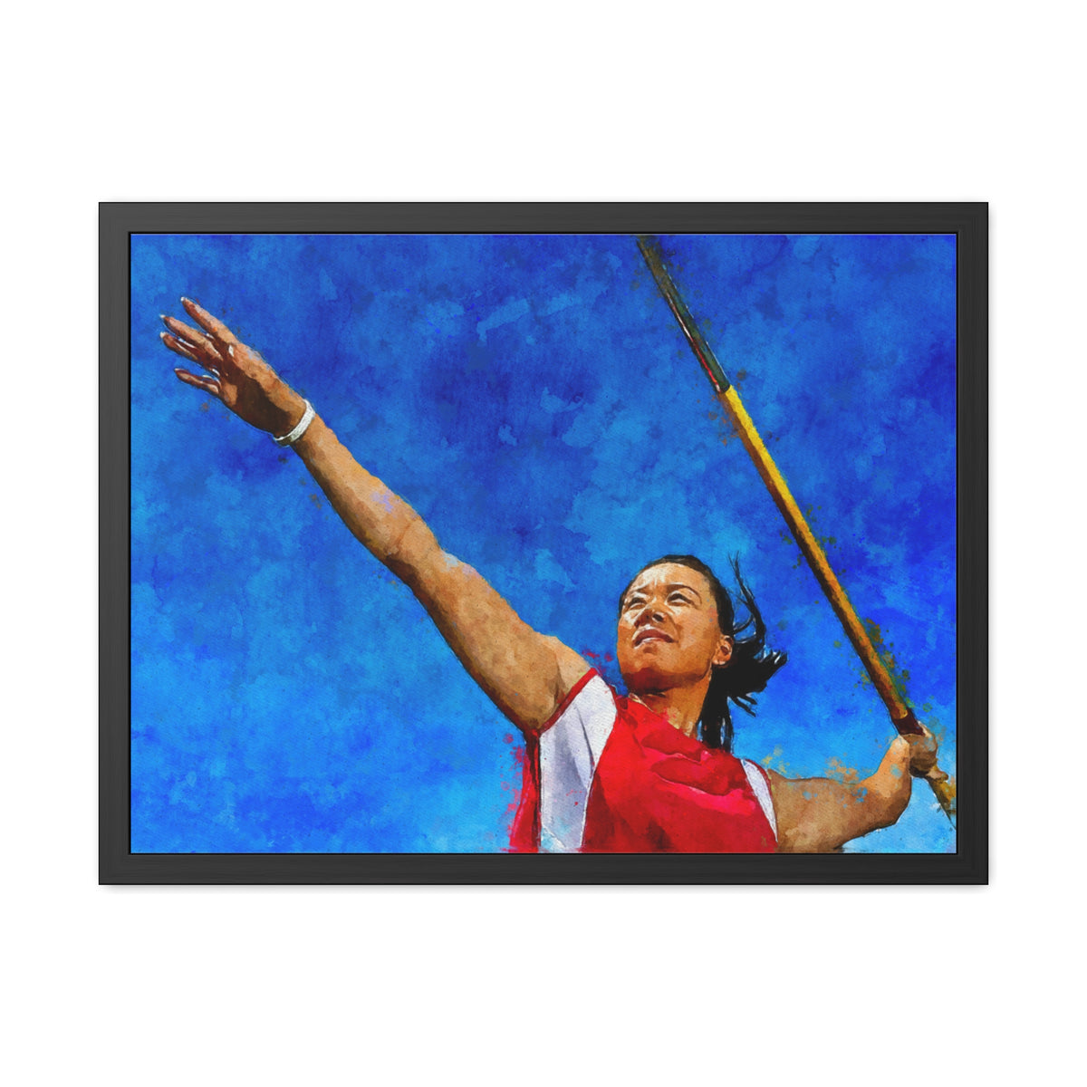 Intense Javelin Thrower Modern Art Print – Ready to Hang Framed Watercolour Fine Art Painting Poster, Athletics Wall Art, Athletics Fan Gift