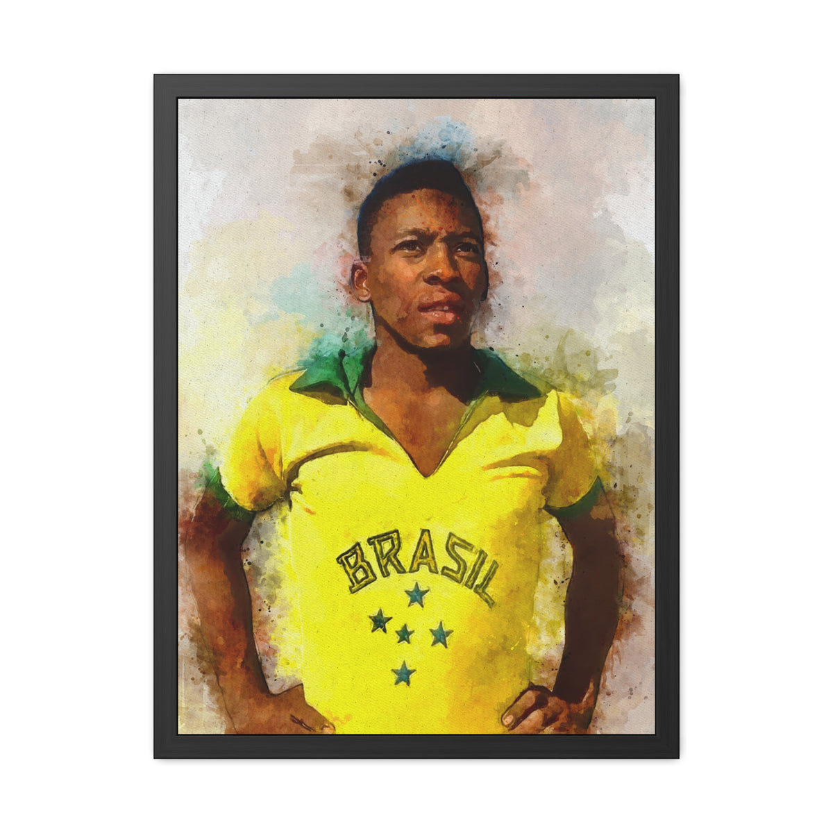 Celebrate Pelé: Expressionist Watercolour Portrait - Iconic Soccer Legend! Ready to Hang Framed Fine Art Print Poster, Football Wall Art, Soccer Fan Gift