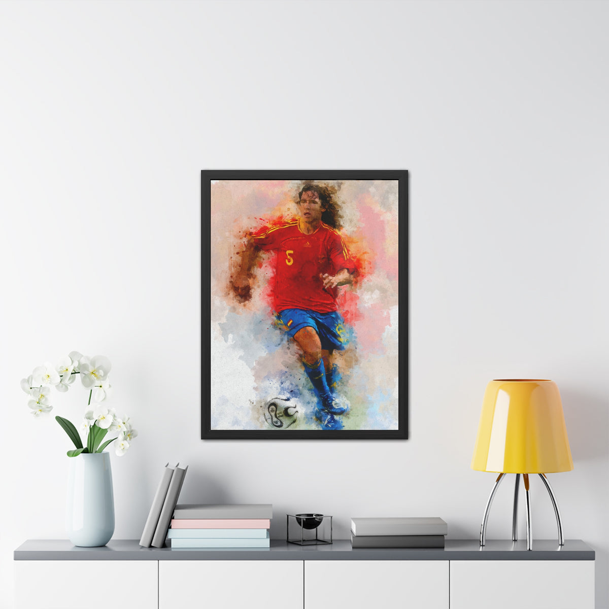 Celebrate Football Legend Carles Puyol with Expressionist Watercolour Portrait, Ready to Hang Framed Fine Art Painting Print Poster, Football Wall Art, Soccer Fan Gift