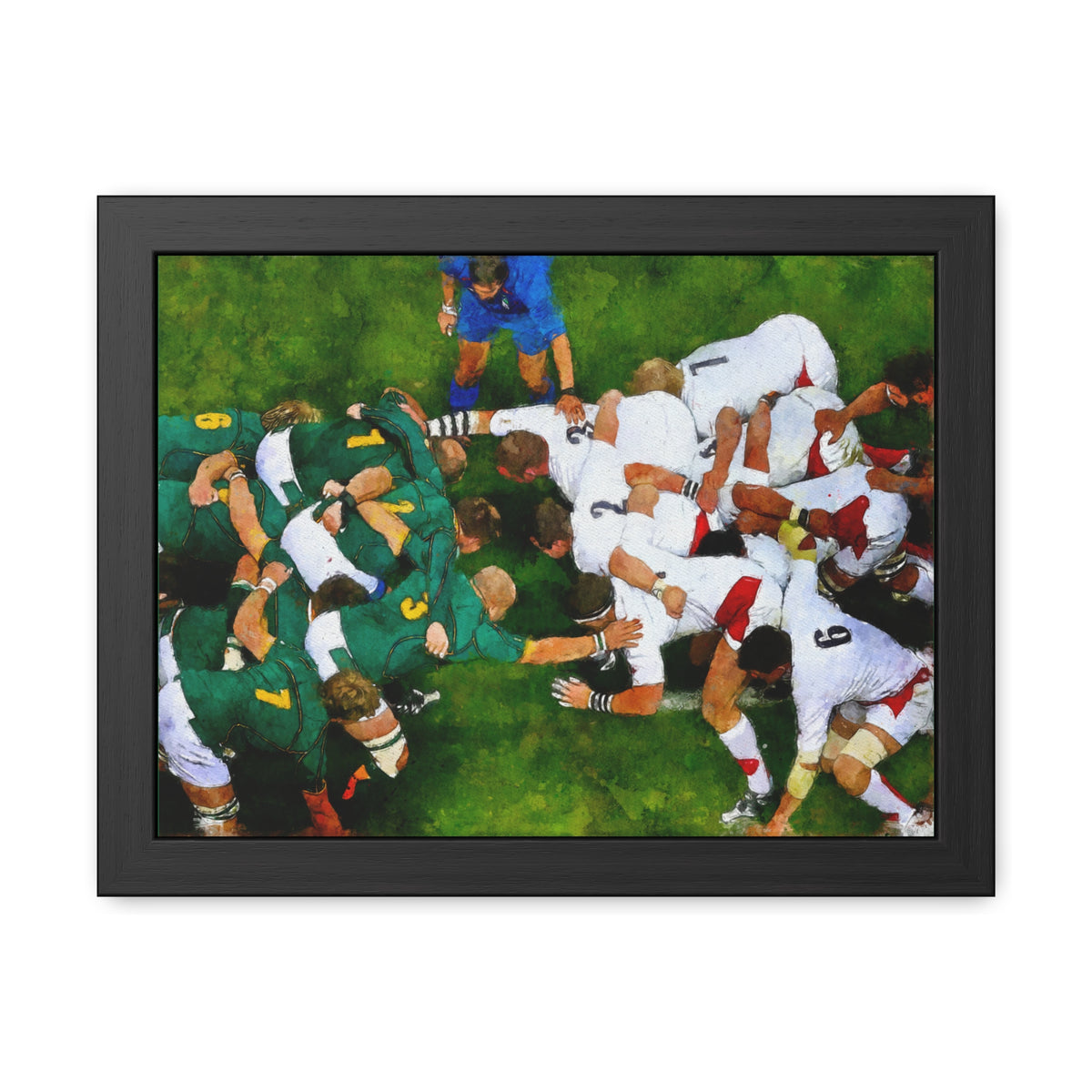 Rugby Passion Unleashed: Handcrafted Framed Watercolour Fine Art Print Poster, Ready to Hang, Ideal Gift for Rugby Lovers