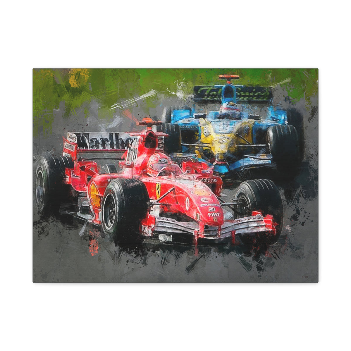 Race Day Drama: Stretched Canvas F1 Fine Art Print Poster - Ready to Hang, Wall Art Formula One Gift