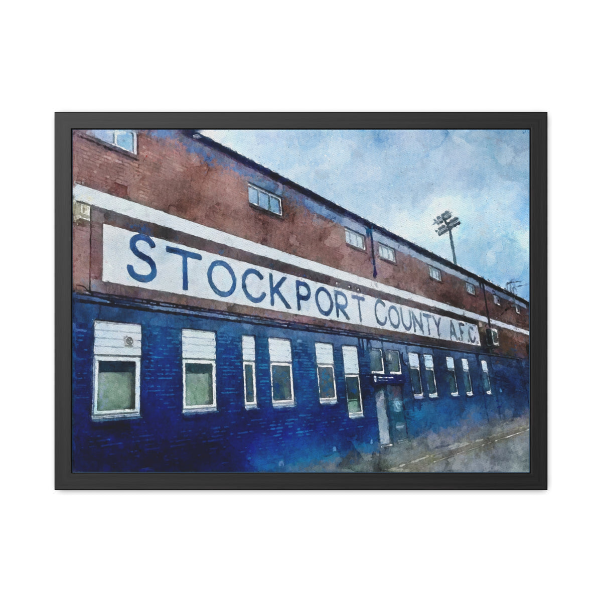 Stockport County Edgeley Park Ground Watercolour Fine Art Painting - Ready to Hang Framed Print Poster, Football Wall Art, Soccer Fan Gift