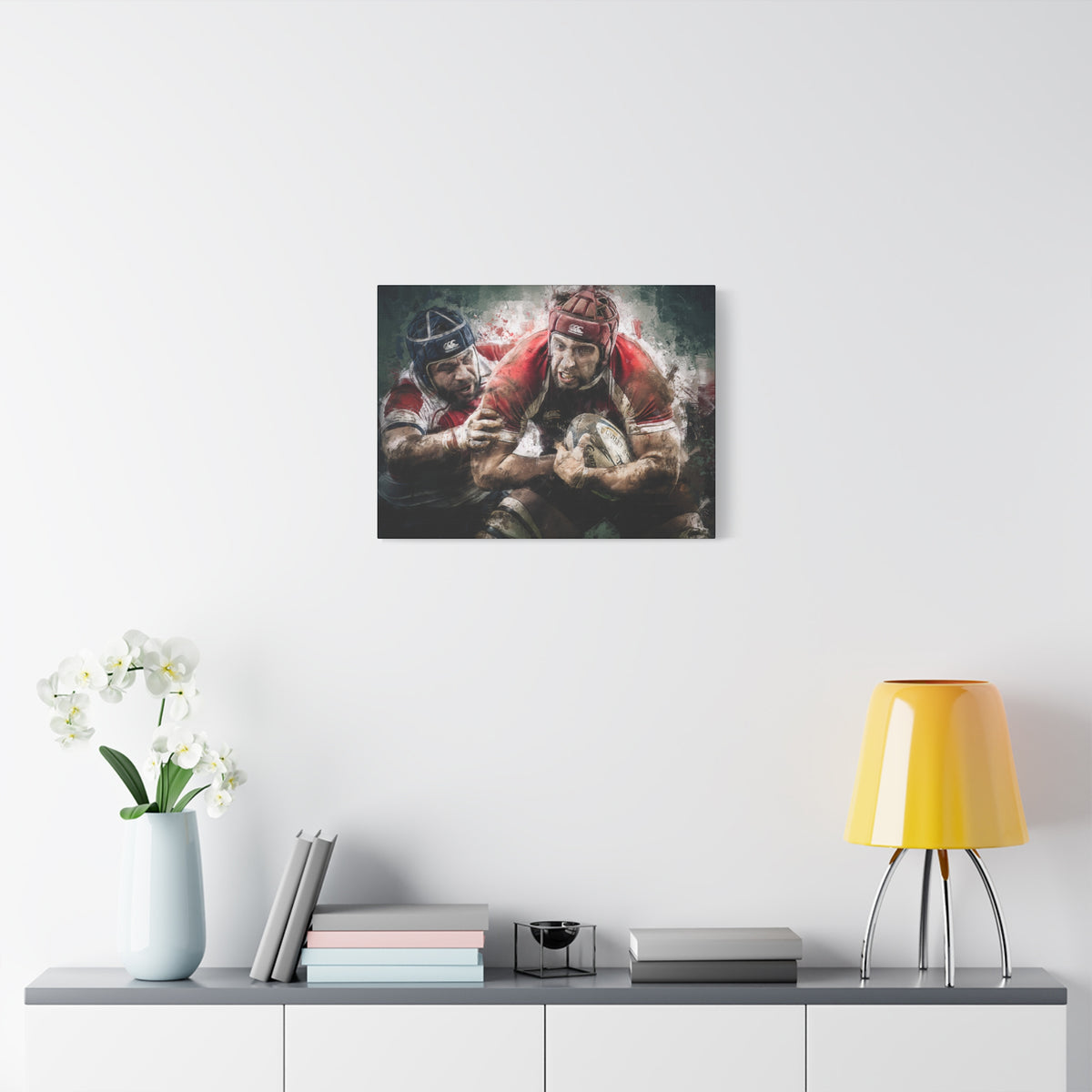 Dynamic Rugby Tackle: Stretched Canvas Fine Art Print - Ready to Hang Wall Art, Rugby Fan Gift