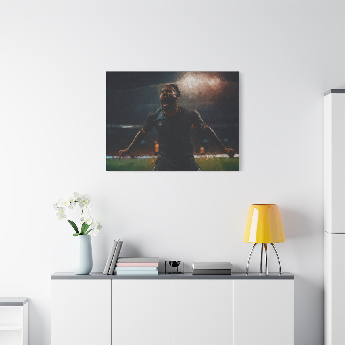 Celebrating Victory: Impressionist Soccer Art Print - Stretched Canvas Fine Art Poster, Ready to Hang - Perfect Football Fan Gift.